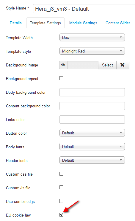 Screenshoot of template settings page.