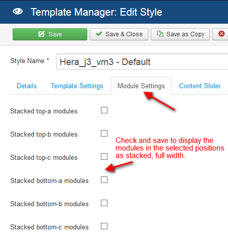 Screenshot of the Module settings tab.